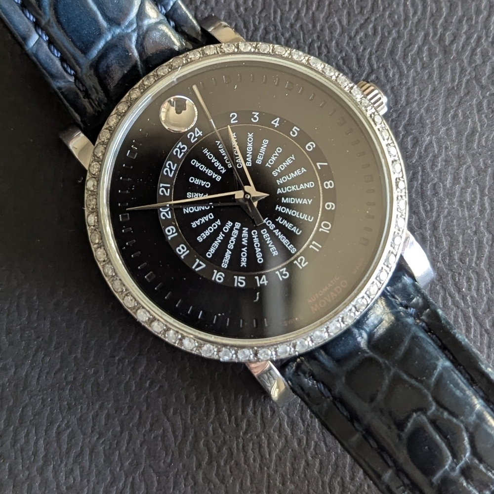 Movado Black and Silver World Time Watch - Picture 7 of 14
